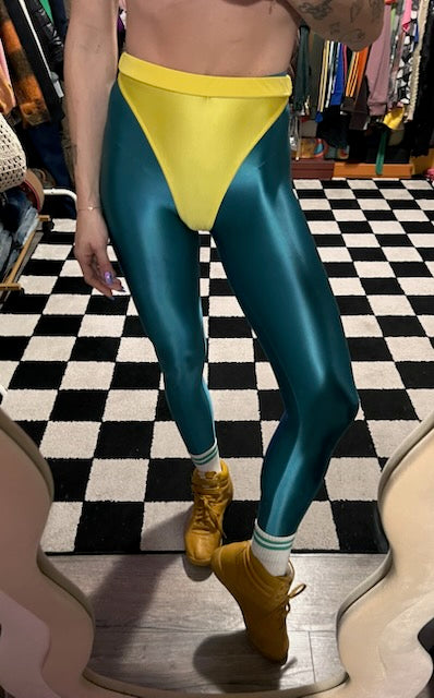 Turquoise leggings with colored briefs