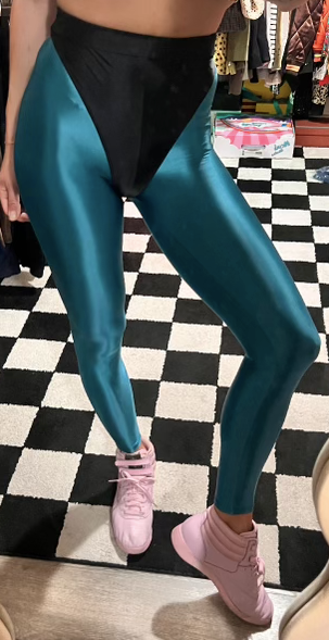 Turquoise leggings with colored briefs