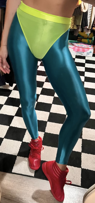 Turquoise leggings with colored briefs