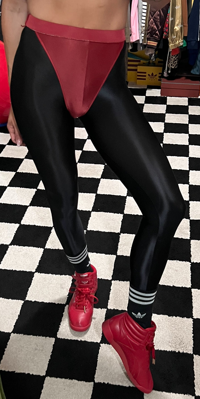 Shiny Black leggings with colored panties