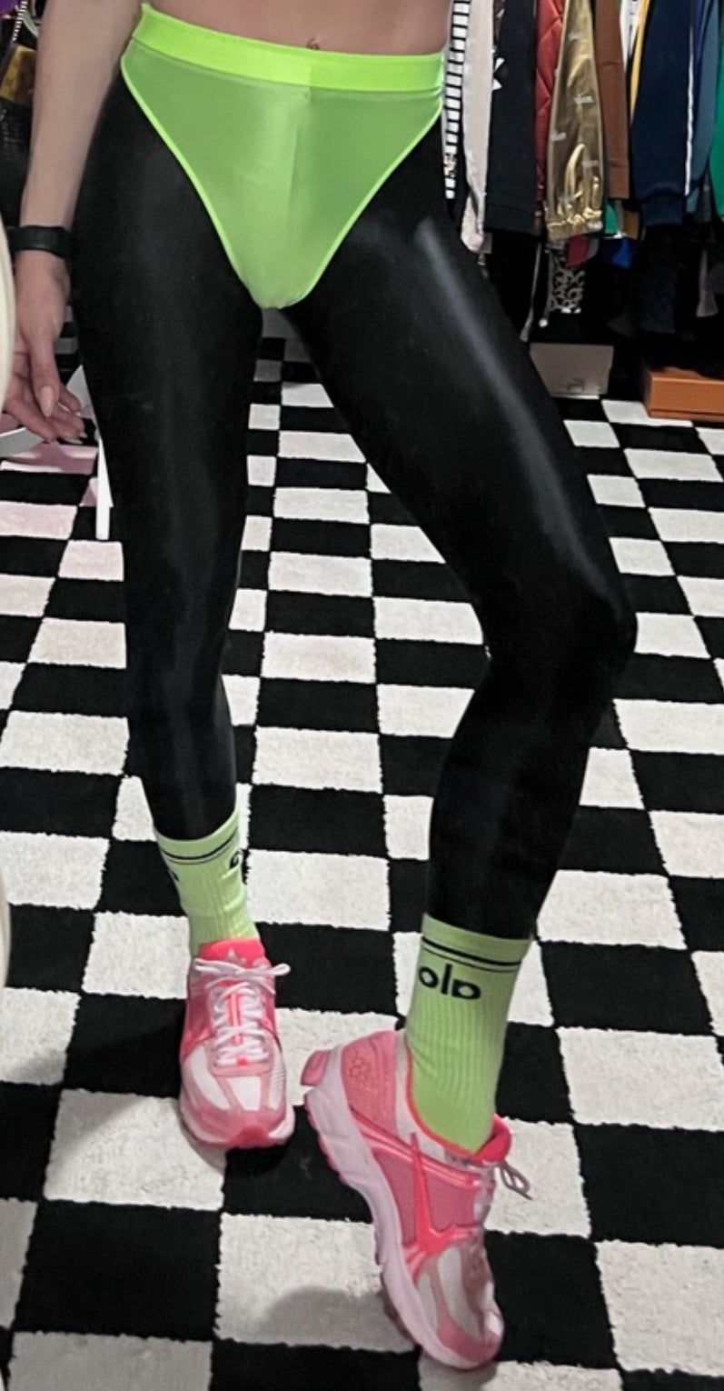 Shiny Black leggings with colored panties