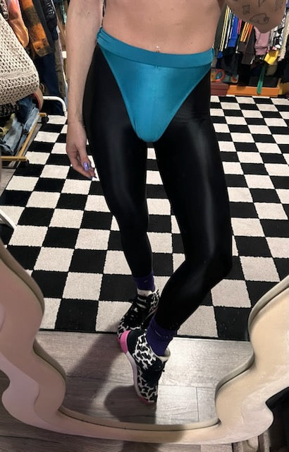 Shiny Black leggings with colored panties