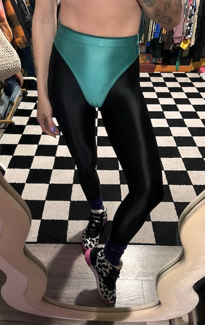 Shiny Black leggings with colored panties