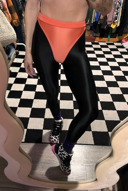 Shiny Black leggings with colored panties