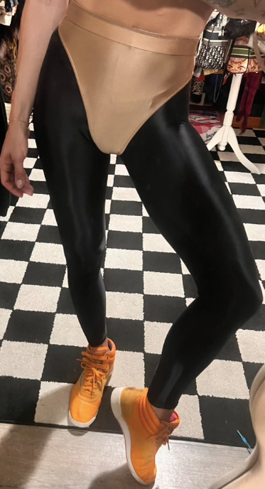 Shiny Black leggings with colored panties